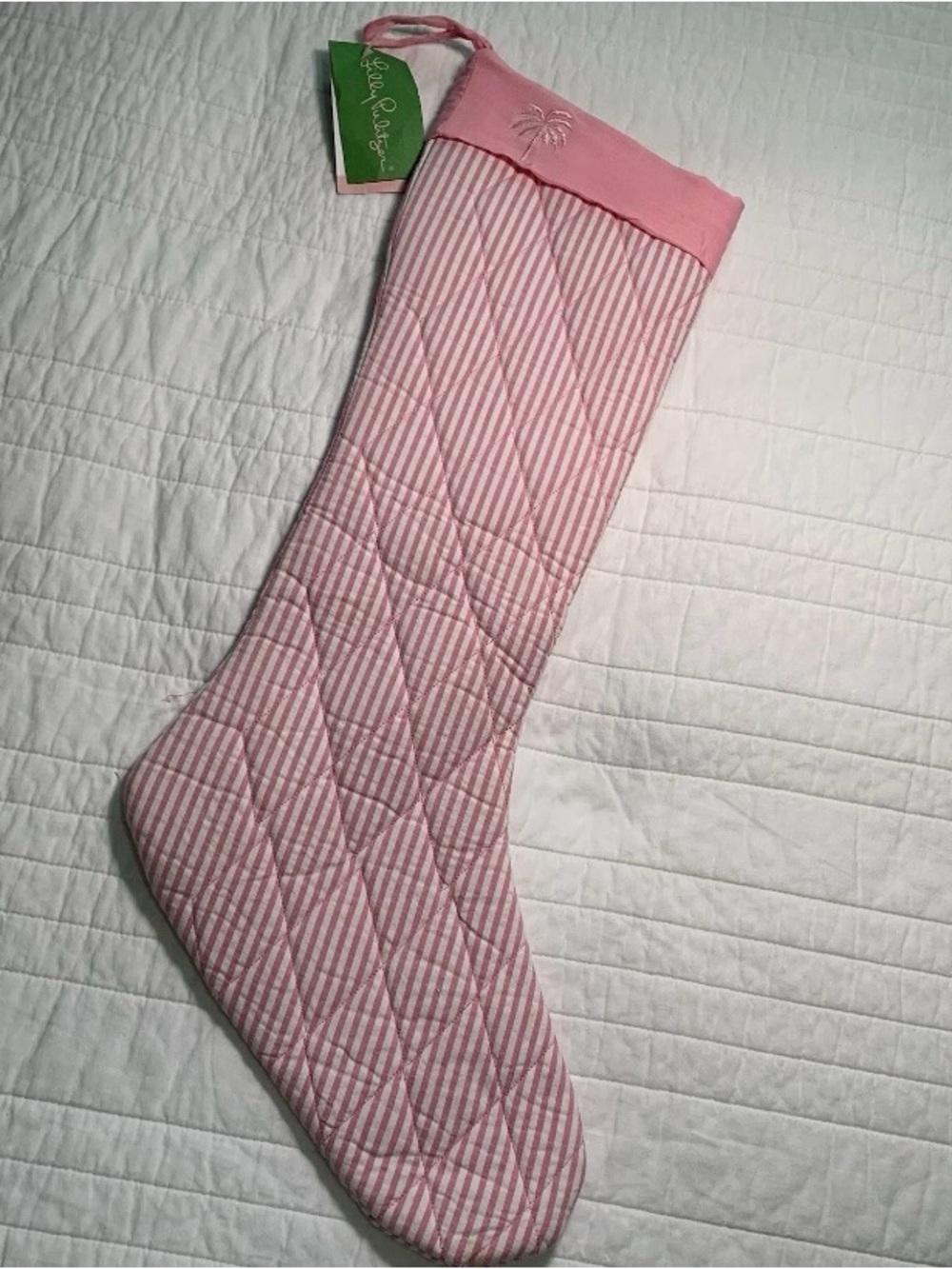 Lilly Pulitzer Pink and White Quilted Holiday Stocking